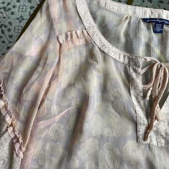 American Eagle Sheer Print Blouse with Animal Print detail and tie bow in front - Picture 2 of 4